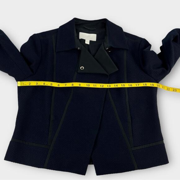 Hugo Boss Jaebina Navy Textured Asymmetrical Moto Blazer Jacket Size US 10 - Picture 5 of 9